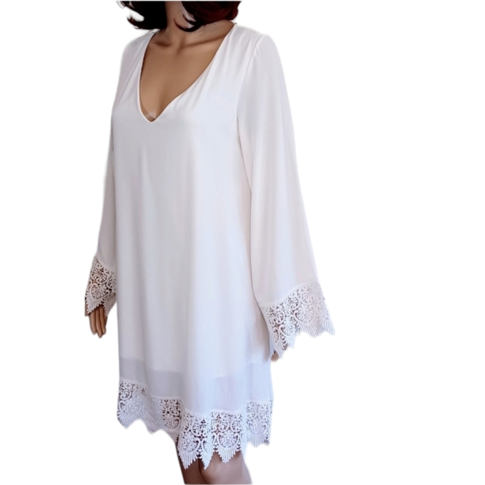 Sage Lace Trimmed Tunic Dress - Size Medium